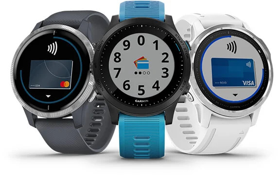 Zdjęcie 3 zegarków Garmin Pay.