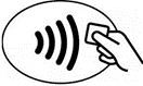 Symbol płatności zbliżeniowych w postaci ręki trzymającej kartę płatniczą.